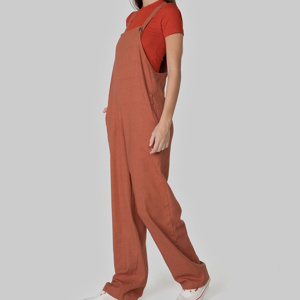 Linen Jumpsuit Overalls Rusty Brown Color